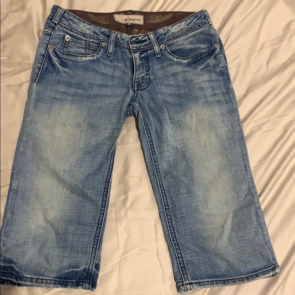 J & Company Long Denim Shorts with Rhinestones